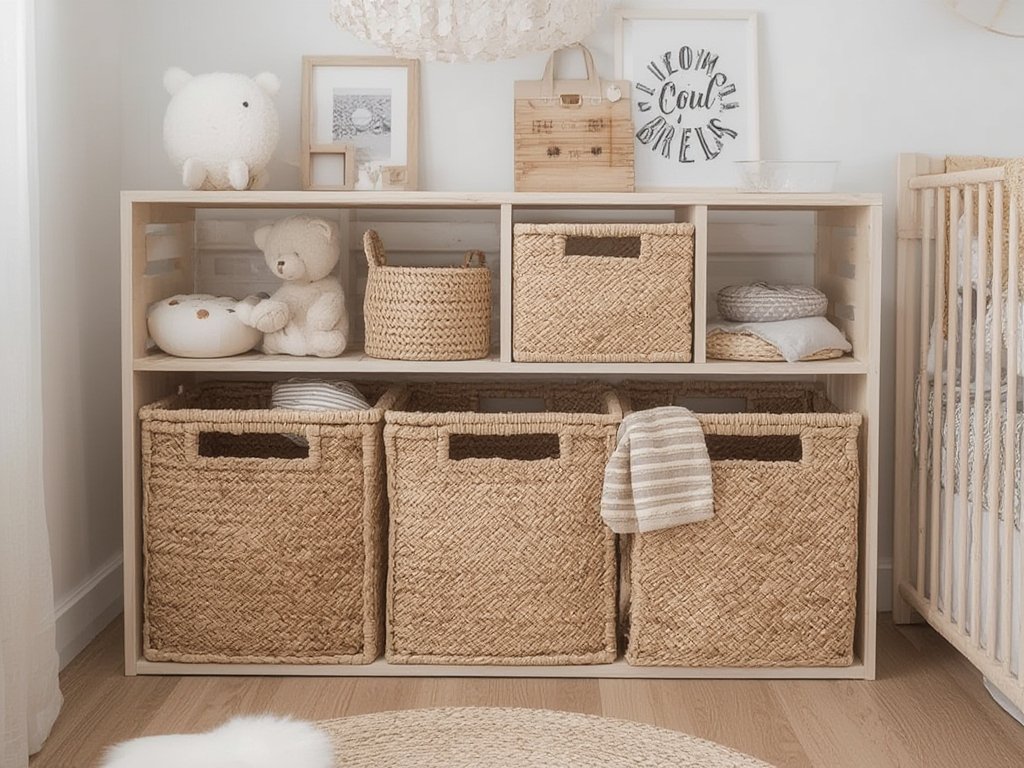 Eco-friendly nursery with natural storage baskets